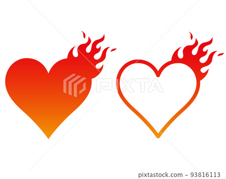 Heart speech balloon frame illustration right with burning flames 93816113