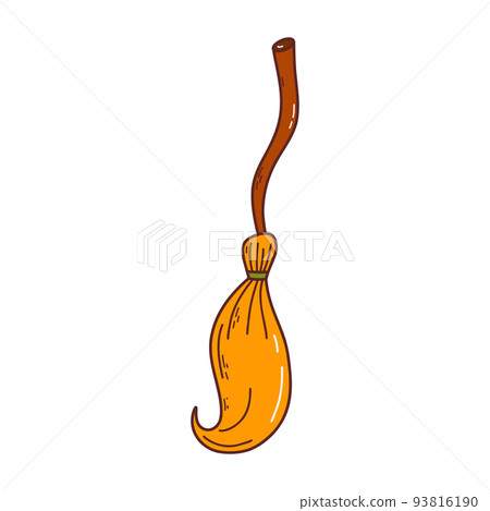 Witch broom. Halloween elements. Trick or treat concept. Vector illustration in hand drawn style 93816190