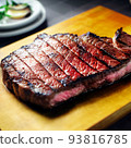 ribeye steak on wooden board 93816785
