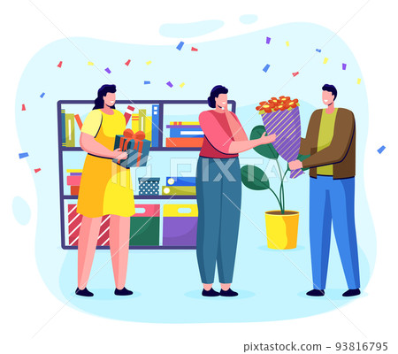 Office Colleagues Greeting Coworker with Birthday Office Colleagues Greeting Coworker with Birthday 93816795