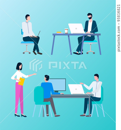 Office Workers Working on Projects on Laptops 93816821