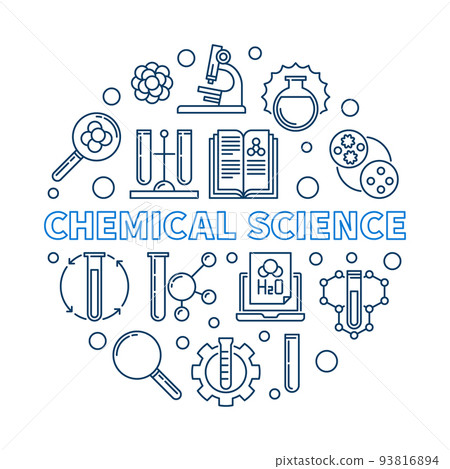 Chemical Science vector round illustration in outline style 93816894