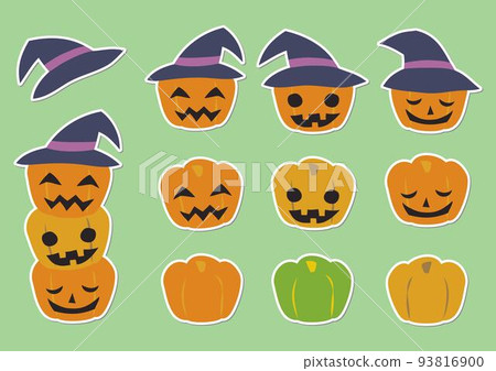 Jack-O-Lantern set/Halloween pumpkin with witch hat/Pumpkin tower/White border Jack-O-Lantern set/Halloween pumpkin with witch hat/Pumpkin tower/White border 93816900
