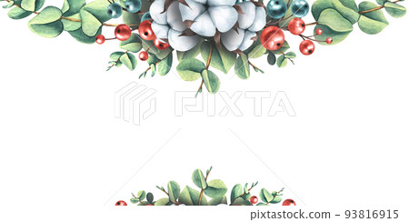 Christmas composition of eucalyptus branches, with cotton and berries. Watercolor illustration from a large set of COZY WINTER. For decoration and decoration of Christmas cards, decor Christmas composition of eucalyptus branches, with cotton and berries. Watercolor illustration from a large set of COZY WINTER. For decoration and decoration of Christmas cards, decor 93816915