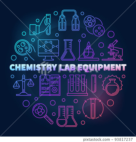 Chemistry Lab Equipment vector colored line round illustration Chemistry Lab Equipment vector colored line round illustration 93817237