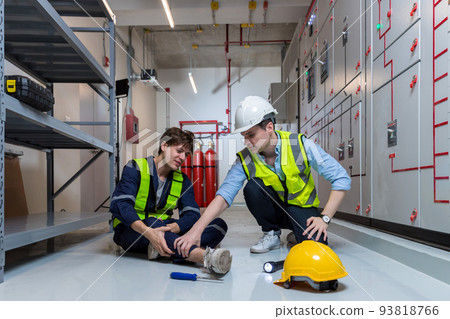 First aid support accident at work of worker at factory.  93818766