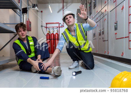 First aid support accident at work of worker at factory.  93818768