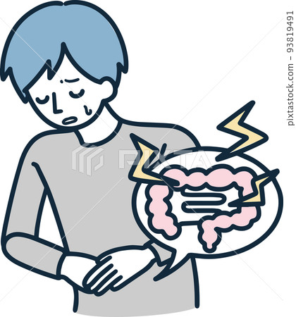 Man suffering from abdominal pain Simple illustration 93819491
