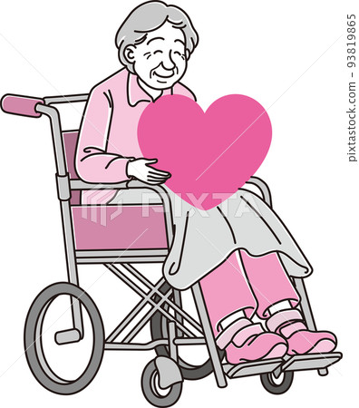 Elderly woman on a wheelchair with a heart_magenta black 93819865
