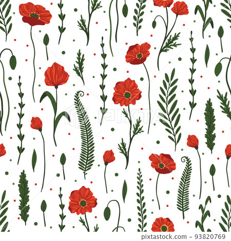 Vector floral seamless pattern with abstract garden flowers. Seamless pattern illustration. Hand drawn style ,design for fashion ,fabric,wallpaper, prints 93820769