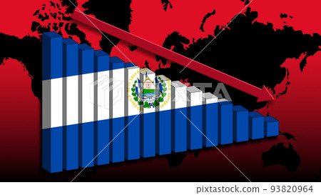 Economy El Salvador down, the crisis has arrived, the flag of the country on a chart that is going down. In the background the world map Economy El Salvador down, the crisis has arrived, the flag of the country on a chart that is going down. In the background the world map 93820964