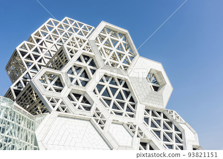 Close-up of the Kaohsiung Music Center white hexagonal building in Taiwan. 93821151