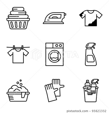 Laundry icon set. Dryer, Washing machine and dirt shirt. Laundromat, hand washing, laundry service. Laundry icon set. Dryer, Washing machine and dirt shirt. Laundromat, hand washing, laundry service. 93821332