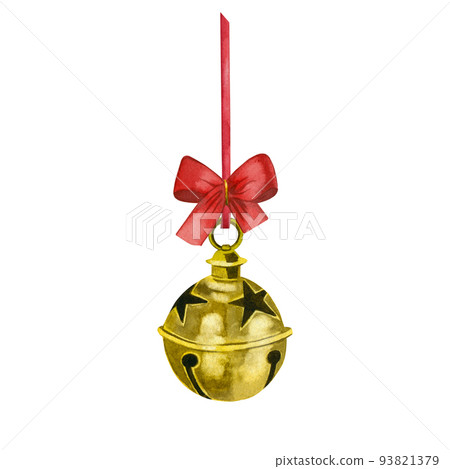 Christmas golden bell with a red bow... - Stock Illustration [93821379 ...