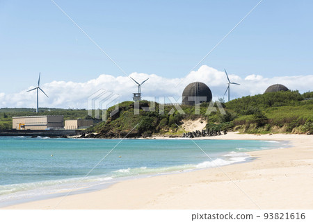 Beautiful scenery of South Bay in the Kenting National Park of Pingtung, Taiwan. Maanshan Nuclear Power Plant and wind power at the back. Beautiful scenery of South Bay in the Kenting National Park of Pingtung, Taiwan. Maanshan Nuclear Power Plant and wind power at the back. 93821616
