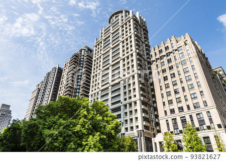 Low angle view of the modern architectural landscape in Taichung, Taiwan. 93821627