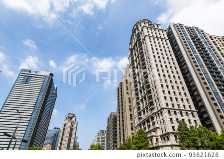 Low angle view of the modern architectural landscape in Taichung, Taiwan. 93821628