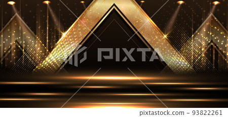Elegant golden stage vertical glowing with lighting effect sparkle on black background. Template premium award design. 93822261