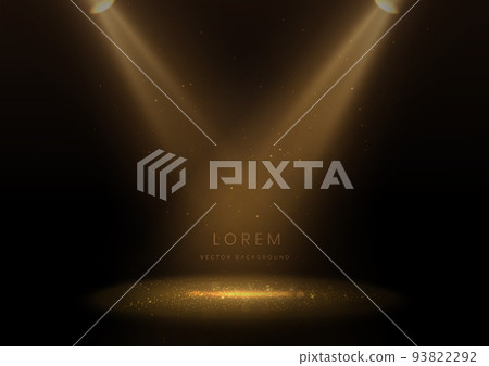 Elegant golden stage glowing with lighting effect sparkle on black background. 93822292