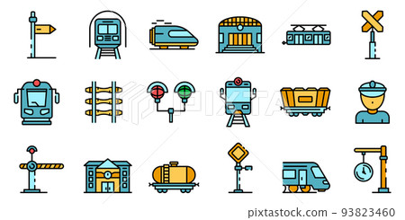 Railway station icons set vector flat 93823460