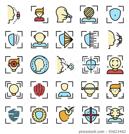 Face recognition system icons set vector flat 93823482