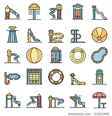 Aquapark icons set vector flat Aquapark icons set vector flat 93823490