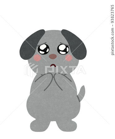 一隻看起來快要哭的狗的插圖 Uru Uru Outline = 部分實線和顏色 黑狗 93823765