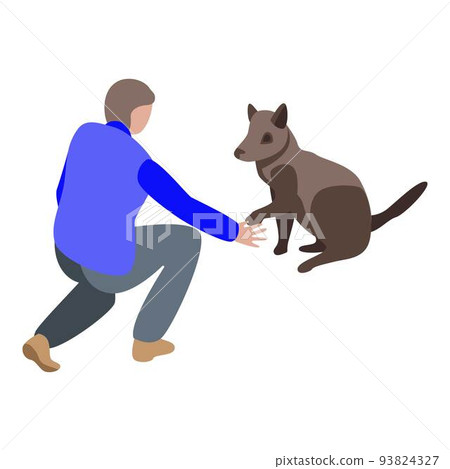 Boy take dog paw icon, isometric style 93824327