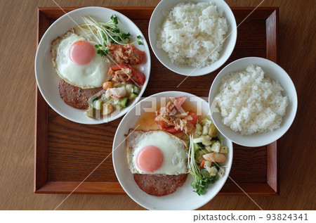 Ham egg and salad table Ham egg and salad table 93824341