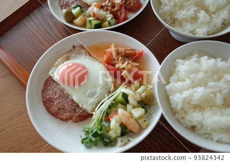 Ham egg and salad table Ham egg and salad table 93824342