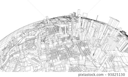 City on small planet. Vector rendering of 3d City on small planet. Vector rendering of 3d 93825130