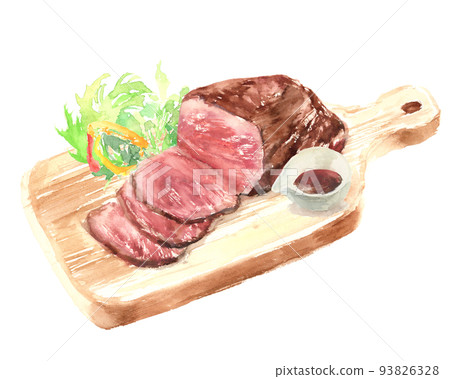 Illustration of roast beef painted by watercolor 93826328