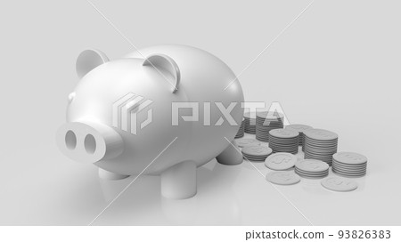 The white piggy bank and coins on clear… - Stock Illustration