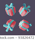 Cute pastel gift boxes different angles set. 3D holiday surprise boxes. 93826472