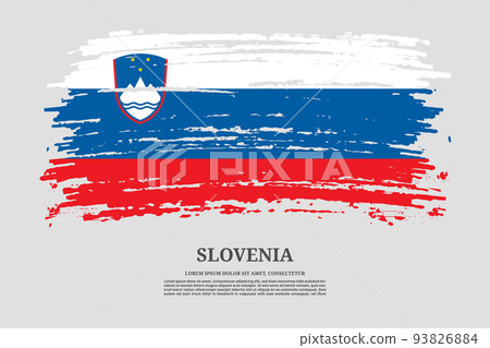 Slovenia flag with brush stroke effect and information text poster, vector 93826884