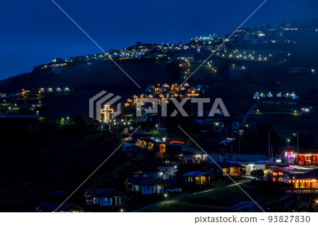The village in the mountains at night. Small village in high mountains in Thailand. 93827830