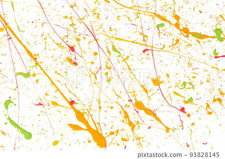 Paint splatters on bright material. Watercolor on white paper. Paint splatters on bright material. Watercolor on white paper. 93828145