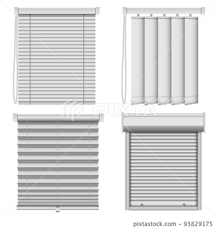 Blind window curtains mockup set, realistic style Blind window curtains mockup set, realistic style 93829175