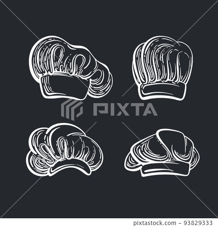 Chef, cook hat engraving Vector symbol White chalk Chef, cook hat engraving Vector symbol White chalk 93829333