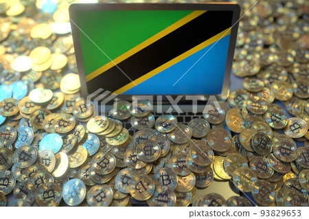Computer with flag of Tanzania and pile of bitcoins. National regulations and cryptocurrency mining conceptual 3d rendering Computer with flag of Tanzania and pile of bitcoins. National regulations and cryptocurrency mining conceptual 3d rendering 93829653