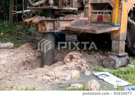 Ground water hole drilling machine installed on the old truck. Ground water hole drilling machine installed on the old truck. 93830077