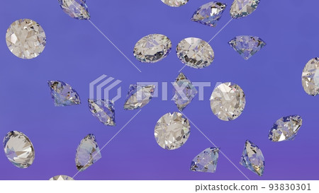 Set of diamonds against blue violet gradient, diamond rain, 3D rendering 93830301