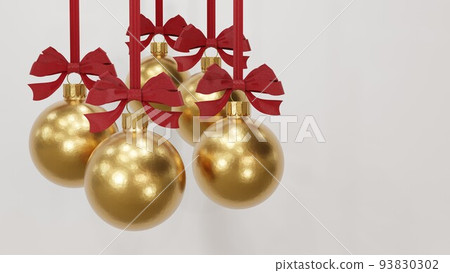 Happy New Year postcard with golden christmas balls, space for text, 3D rendering 93830302