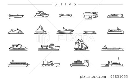 Ships concept line style vector icons set. Ships concept line style vector icons set. 93831063