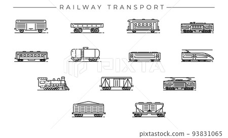 Railway Transport concept line style vector icons set. 93831065
