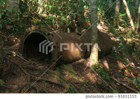 remains of rusty industrial equipment among the forest remains of rusty industrial equipment among the forest 93831155