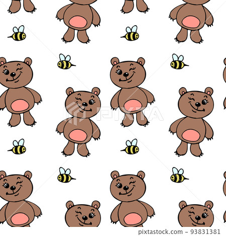 Seamless pattern, hand drawn cute cartoon bears... - Stock Illustration ...