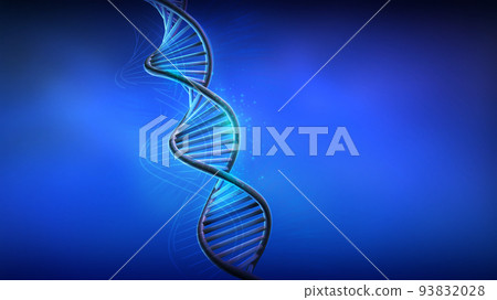DNA spiral model on blue background, 3D render. DNA spiral model on blue background, 3D render. 93832028