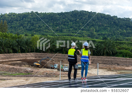 Engineer working setup Solar panel at the roof top. Engineer working setup Solar panel at the roof top. 93832607