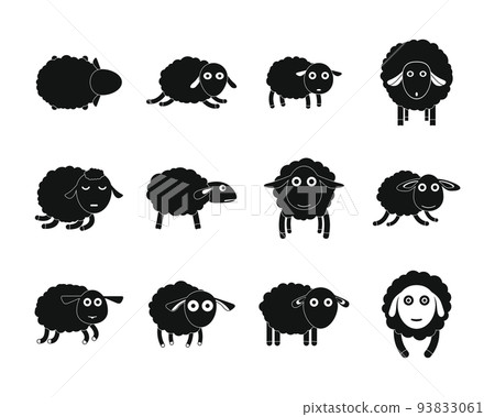 Sheep cute lamb farm iicons set, simple style 93833061